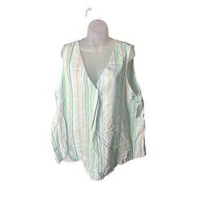 Time and Tru Woven Tank Womens XXL 20 Green Striped V-Neck Coastal Summer